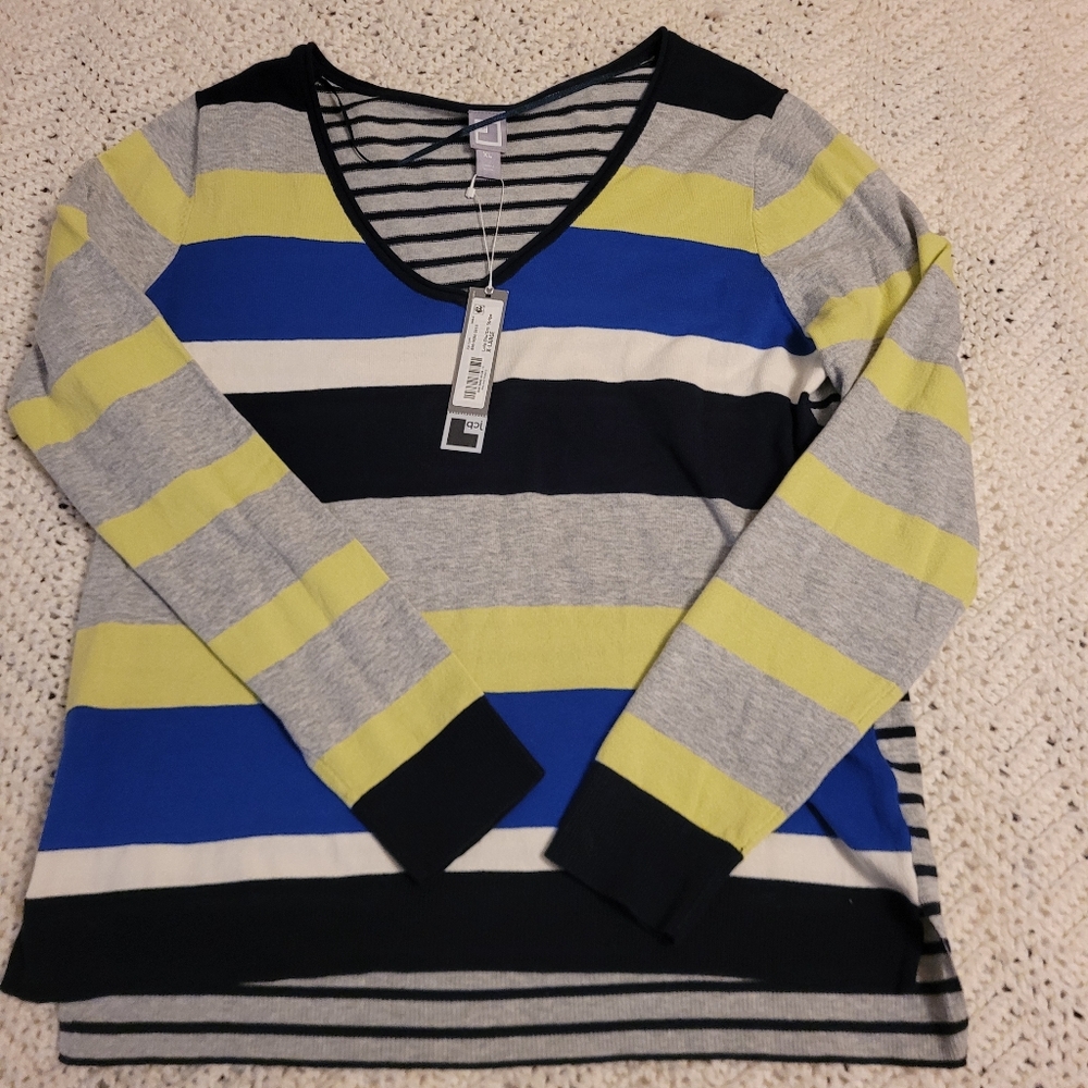 NWT JCP Blue Gray Green Striped Sweater XL. V-neck